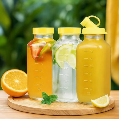 Reusable Glass Juice Bottles with Airtight Lid, 16 oz Glass Pitchers with Pour Dispenser, 500ml Milk Storage Containers for Fridge, Water Bottles for Travel - size: 8 pack