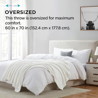 Brookstone Nap Plush Throw Blanket for Couch | Warm & Super Soft Blanket with Unmatched Heavy, Dense, and Ultra-Comfy Throw | Luxurious Drape, Cozying Up on a Sofa, Chair | White - color: White