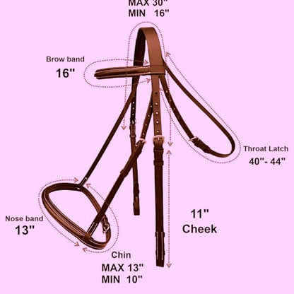 Majestic Ally Padded Raised English Bridle, Premium Leather, Matching Laced Reins - color: Chestnut, size: Draft