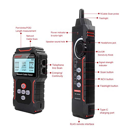 NOYAFA NF‑8209S Network Cable Tester – Upgrade Ethernet Cable Tester with PoE Detection, NCV Voltage Test, Cable Length Measurement, Port Flashing & Anti-Interference Scan Modes
