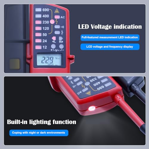 UNI-T UT18C Waterproof Voltage Tester Professional 12V~690V Voltage and Continuity Tester Multifunction Digital Electrical Voltage Meter AC/DC Automatic Range LCD Display - style: UT18C