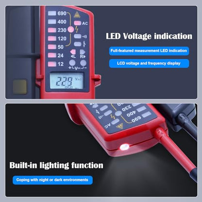 UNI-T UT18C Waterproof Voltage Tester Professional 12V~690V Voltage and Continuity Tester Multifunction Digital Electrical Voltage Meter AC/DC Automatic Range LCD Display - style: UT18C
