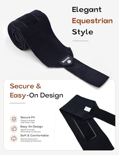 FitsT4 Sports Horse Polo Wraps 3.1m Soft Fleece Equestrian Leg Protection 4 Pack with Package Black - color: Black