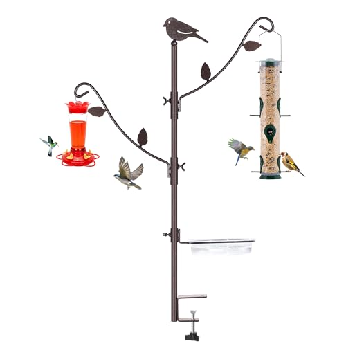 YINGYM Deck Bird Feeder Pole with Bird Bath, Two Adjustable Branches - size: 42 Inches without Squirrel Baffle