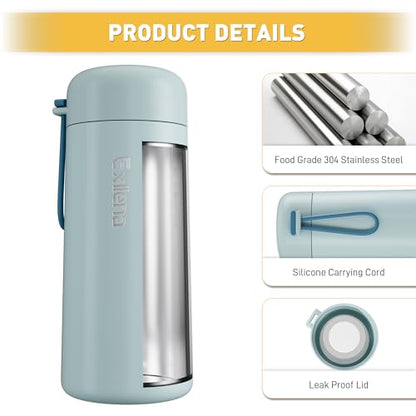 8 oz Water Bottles Made of 304 Stainless Steel, Small Water Bottles Double Wall Vacuum Insulation for Hot&Cold Drinks, Water Bottle Purse with Carry Handle - 100% Leakproof (Grayish Blue) - color: Grayish Blue, size: 8.5 Ounces