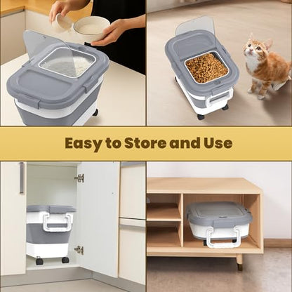 HOYTAMDA 20-30Lbs Rice Container,Collapsible Food Storage Container Wheels - color: Grey/20-30lbs