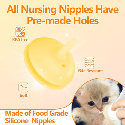 Pet Feeding Bottle,3 Pack Wide Mouth Angled Nursing Bottle, 3 Sizes Nipples with Ventilation Valve Resistant Tearing Perfect for Puppies, Kittens, Small Wildlife(Yellow) - color: white
