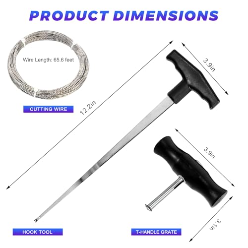 4PCS Windshield Removal Tool Kit, 65.6 Ft Car Windshield Glass Cutting Wire with Hook Tool & T-Handles, Professional Cut-Out Steel Wire Kit for Automotive Windscreen Removal