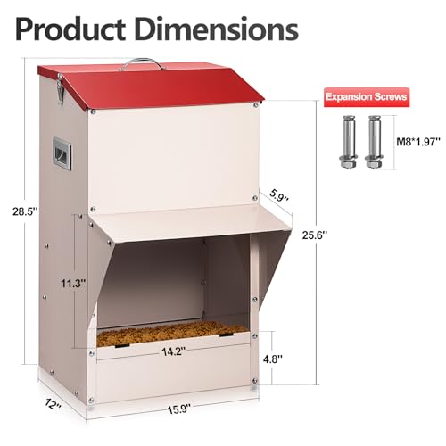 Outdoor Gravity Dog Feeder, 50 lb Large Capacity Automatic Dog Food Dispenser, Heavy Steel Weather-Resistant Pet Feeder with Clear Viewing Door, Wall or Ground Mount for Large Dogs