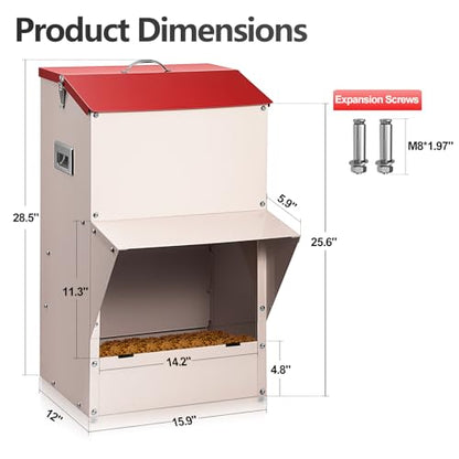 Outdoor Gravity Dog Feeder, 50 lb Large Capacity Automatic Dog Food Dispenser, Heavy Steel Weather-Resistant Pet Feeder with Clear Viewing Door, Wall or Ground Mount for Large Dogs