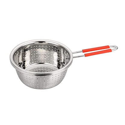 Stainless Steel Perforated Metal Colander Strainer with Long Red Handle Sieve Sifters Use for Kitchen Food Pasta Noodles Spaghetti Vegetables Silver - 7.9inch - color: Red Single Handle 7.9 inch