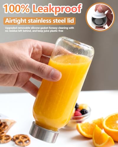 Zukro Glass Water Bottles with Stainless Steel Lids 12 oz, Set of 12 | Airtight, BPA Free 100% Leak Proof Reusable Clear Juice Bottles for Juicing, Smoothie, Milk, Drinking Jar Dishwasher Safe