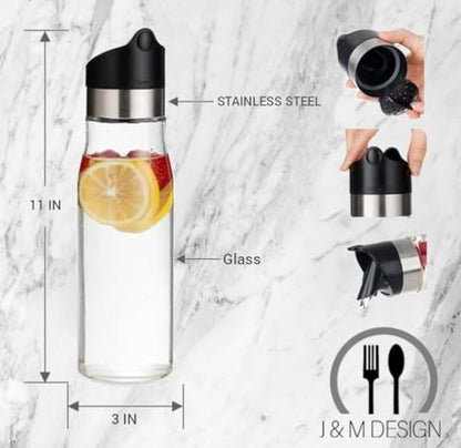 J&M DESIGN 28 OZ Glass Pitcher With Lid Water Carafe Easy Twist Stainless Steel & Plastic Lid Removeable Strainer For Juice Beverage drinks Iced Coffee Milk Container Bottle Jar Mimosa Bar Supplies - size: 1-Pack