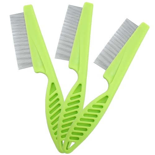 Flea Comb for Dogs and Cats, Green, 3pcs | Metal Pet Lice Comb, Fine Tooth Grooming Tool, Remove Anti Fleas and Flea Eggs - color: Green