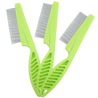 Flea Comb for Dogs and Cats, Green, 3pcs | Metal Pet Lice Comb, Fine Tooth Grooming Tool, Remove Anti Fleas and Flea Eggs - color: Green
