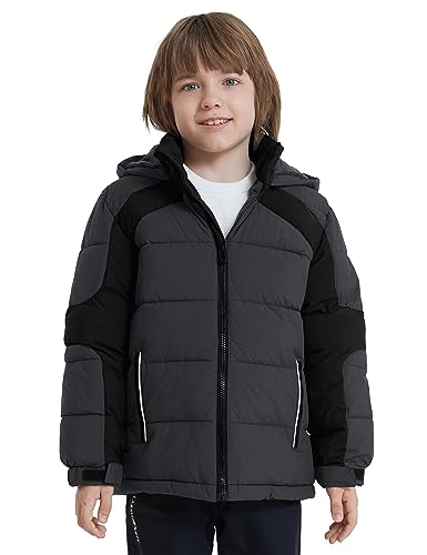 ZSHOW Boys' Puffer Jacket Soft Fleece Lined Winter Coat Outerwear Jacket - color: Dark Grey, size: 8
