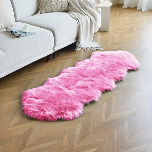 duduta Hot Pink Faux Sheepskin Runner Rugs 2x6 ft, Fluffy Fur Couch Covers - color: Hot Pink, size: 2' x 6'