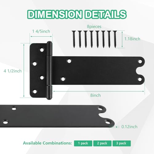 8 inch Gate Hinges,300Lbs Capacity, Matte Black,2Pack Heavy Duty Door Hinge - size: 8“-2 pcs-U-Matte Black