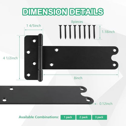 8 inch Gate Hinges,300Lbs Capacity, Matte Black,2Pack Heavy Duty Door Hinge - size: 8“-2 pcs-U-Matte Black