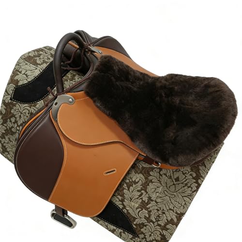 Saddle Sheepskin Seat Cover, Merino Sheepskin Saddle Pad – A Soft, Shock-Absorbing and Breathable Equestrian Seat Cover - color: Brown