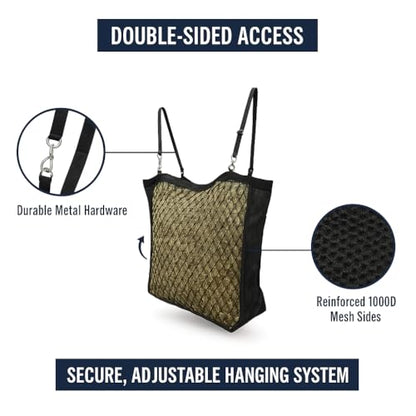 XL Double-Sided Knotless Slow Feed Hay Net – Holds 5–6 Flakes, 2"x2" Openings, Comfortable for Horse Muzzles, 1000D Mesh Side Gussets, Adjustable Hanging Strap, Durable & Safe Design