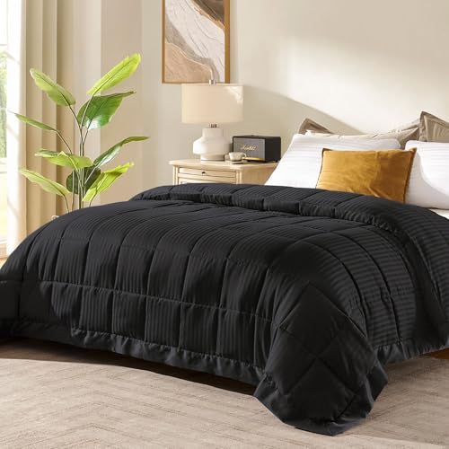 downluxe King Size Blanket with Satin Trim, Lightweight Down Alternative King Blanket for All Season, Machine Washable (Black, 108 x 90 Inch) - color: Black, size: King