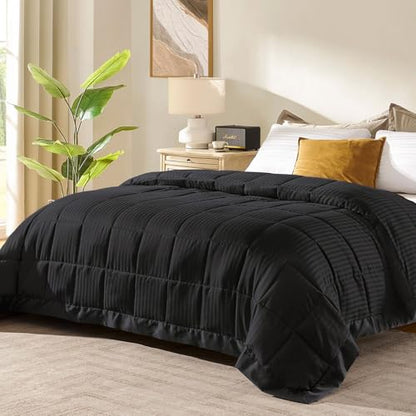 downluxe King Size Blanket with Satin Trim, Lightweight Down Alternative King Blanket for All Season, Machine Washable (Black, 108 x 90 Inch) - color: Black, size: King
