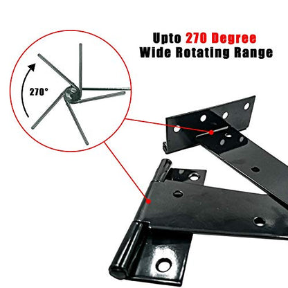 HLMOptimo Heavy Duty T Hinge Tee Hinge T Strap Hinge Shed Hinge Gate Hinge Barn Hinge Fence Hinge Door Hinge Wrought Rustproof All Size Black (2 pcs, 10 inch) - size: 10 Inch, style: 2 pcs