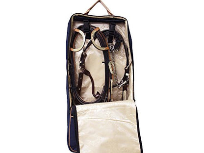 Front Open 3 Layers Padded Bridle Halter Horse Tack Carry Bag - color: Navy/Beige Trim