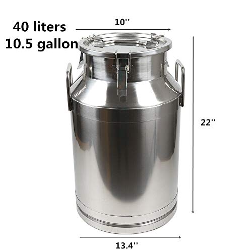 Milk Can Food Grade Stainless Steel Milk Transport Can Milk Bucket Wine Pail Bucket Milk Can Tote Jug with Sealed Lid for Milk Wine Liquid Storage Container (10.5 Gallon / 40 Liters) - color: 10.5 Gallon / 40 Liters