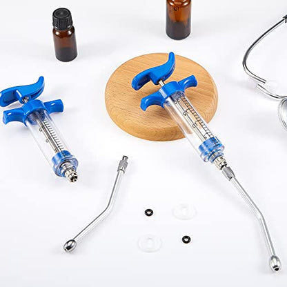 2 Pieces Syringe with 2 Drench Nozzle 20ml Adjustable Dosage Reusable Drench Gun Syringe for Sheep, Goats(Blue) - color: Blue
