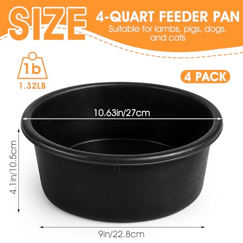 MAQUITA 4Pcs Rubber Feed Pan, Utility Feed Bucket, 1 Gallon Rubber Bowl Chicken Dust Bath Livestock Water Bowl for Pig Goat Chicken Dogs Farm Small Animal(10.6 x 4.1Inches)