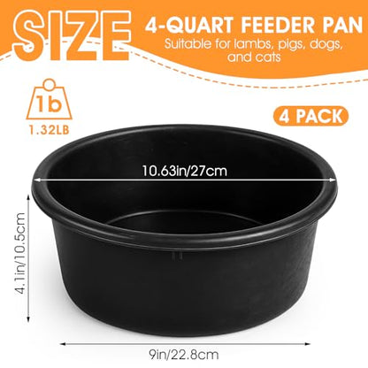 MAQUITA 4Pcs Rubber Feed Pan, Utility Feed Bucket, 1 Gallon Rubber Bowl Chicken Dust Bath Livestock Water Bowl for Pig Goat Chicken Dogs Farm Small Animal(10.6 x 4.1Inches)