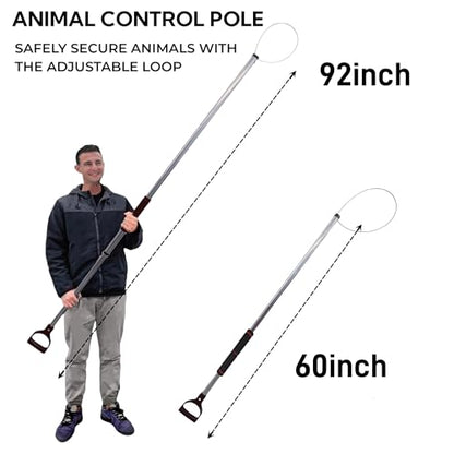 60"-92" Animal Catch Pole Control Tool Noose Holder Net Kit for Dogs Feral Cat Raccoons Hog Pig Fox Coyote Bulldog Wolf Goat Lizards Boar Bichon Calf Piglet Gator
