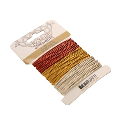 The Beadsmith Leather Cord – Copper, Gold & Silver Metallic Mix – 1mm Diameter – 24 Feet Per Card – Indian Thong for Braiding, Beading, Necklaces, Fine Lacing, Hair Accessories & DIY Jewelry Making - size: 1mm, style: Copper, Gold & Silver Metallic – 24 F