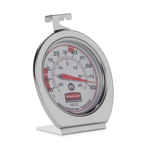 Rubbermaid Commercial Products Thermometer, Classic Large Mechanical Dial, Chrome, Extreme Temperature Range for Use in Refrigerator/Freezer/Cooler/Fridge - style: Refrigerator Thermometer