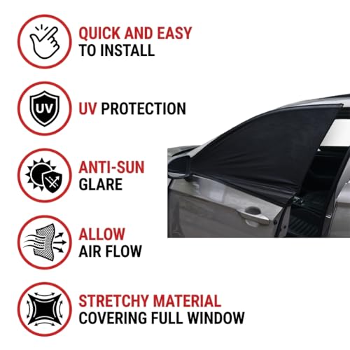2 Pack Stretchy Mesh Car Front Side Window Shades, Bug UV Protection Mosquito Net, Breathable Blackout Privacy Baby Car Window Screens, Universal 95% Cars SUVs Camping Accessories - size: Front Side Window Shade