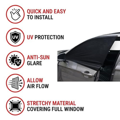 2 Pack Stretchy Mesh Car Front Side Window Shades, Bug UV Protection Mosquito Net, Breathable Blackout Privacy Baby Car Window Screens, Universal 95% Cars SUVs Camping Accessories - size: Front Side Window Shade