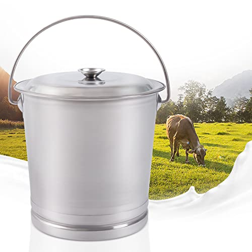 Stainless Steel Milk Pail Bucket with Lid, Handle, and Open Lip Edge, Also Good for Compost (8.5 Qt Pail with Lid)