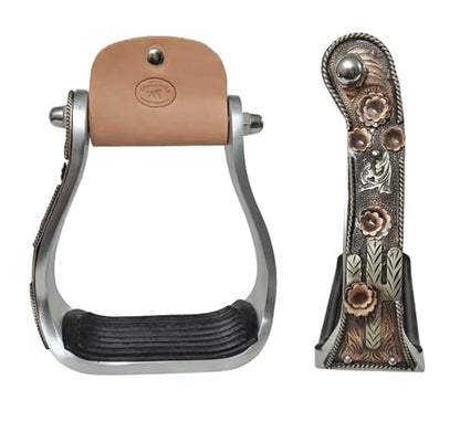 CHALLENGER Western Copper Cactus Engraved Barrel Racing Aluminum Saddle Show Stirrups 51258