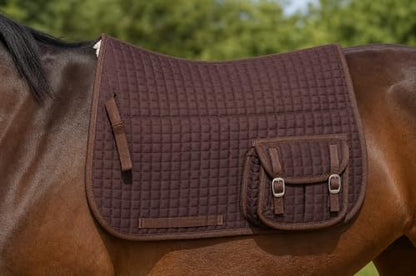 CHALLENGER Horse English Quilted Fleece Padded Dressage Saddle Pad with Pockets 72121-124 - color: Brown, size: 23" Spine x 22" Drop