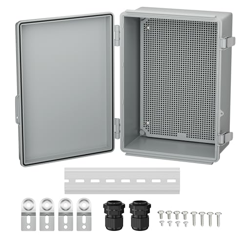 Joinfworld Waterproof Box for Electronics Outside 11.4x7.5x5.5 Outdoor Weatherproof Electrical Box Plastic Weather Proof Nema 4 Enclosure | ABS box, FOR Insulation WiFi signal, Stainless Steel Latches, Plate & NPT1/2" Glands, For Solar, Starlink, Network,