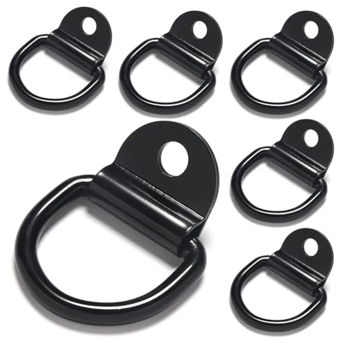 Heavy Duty Steel D Rings Tie Down Anchors Hooks, 8mm Diameter D-Ring Strength Surface Mount Hook Securing Cargo for Trailer, Truck Bed, Pickup, Camper, Tie Down Straps, Black 6 Pack