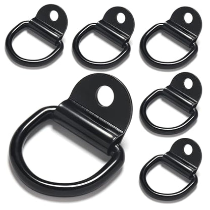 Heavy Duty Steel D Rings Tie Down Anchors Hooks, 8mm Diameter D-Ring Strength Surface Mount Hook Securing Cargo for Trailer, Truck Bed, Pickup, Camper, Tie Down Straps, Black 6 Pack