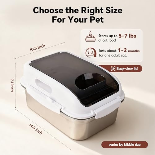 304 Stainless Steel Dog Food Storage Container with Lid for Cat Bird Pet Dry Food Treats, Mouse Proof Small Storage Bin Fits Up To 7 Lbs, Coming With Scoop