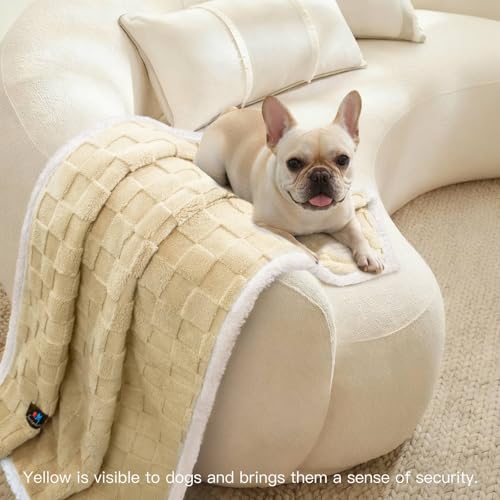 Luciphia Waterproof Dog Blanket, Reversible Fleece & Sherpa, Couch Cover - color: Creamy Yellow, size: Medium (57x40 inch)
