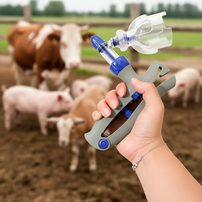 5ML Livestock Syringe Gun, Automatic Cattle Syringe Injector for Pig Cow Goat, Continuous Adjustable Accurate Inject Design, Self Refill Dart Gun Injection with Pistol Grip & Bottle Insertion