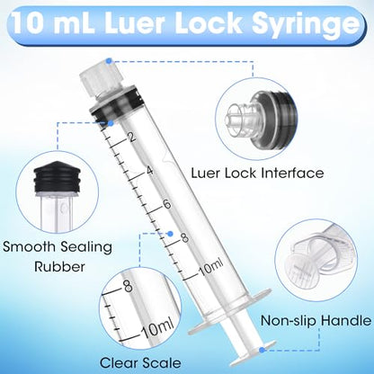 20 Pack 10ml/cc Luer Lock Syringe with Caps, Plastic Syringe without Needle for Liquid, Sterile Individually Wrapped - style: 10mL