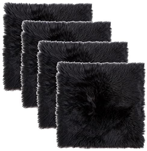 Natural Sheepskin Chair Pad, Non-Slip, Black, 4 Pack - color: Black, size: 4 Count (Pack of 1)