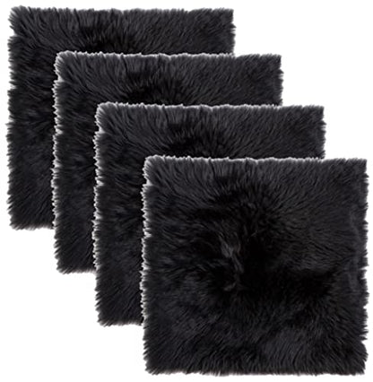 Natural Sheepskin Chair Pad, Non-Slip, Black, 4 Pack - color: Black, size: 4 Count (Pack of 1)